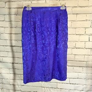 Vintage 80s royal blue 100% silk skirt by Papell Petites, size 6
